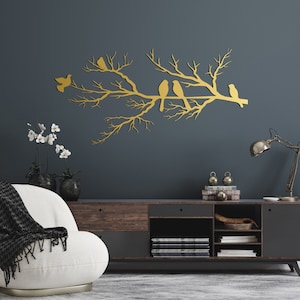 Metalen wand decor, vogels op tak, metalen vogels kunst aan de muur, vogels teken, woonkamer kunst aan de muur, interieur decoratie, wandkleden, vogels kunst afbeelding 4