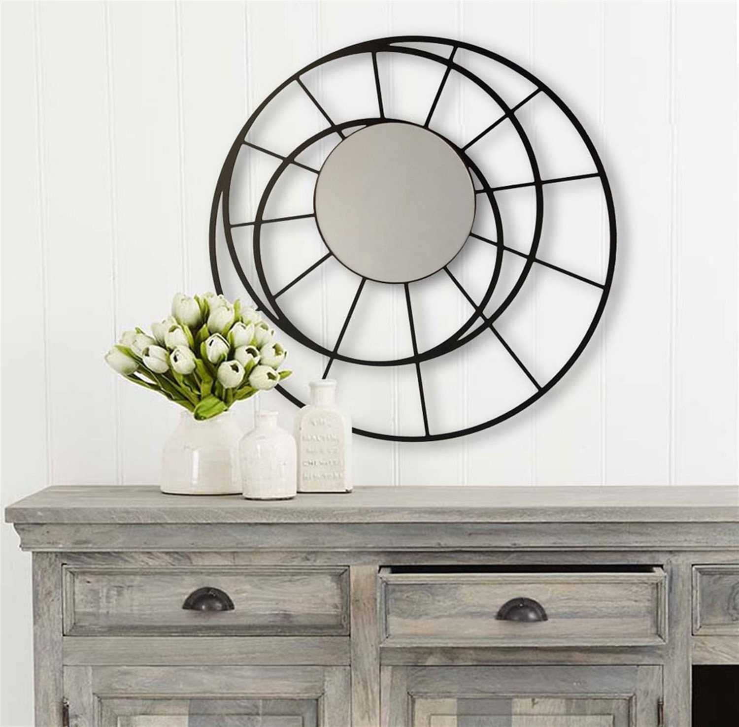 Meridian Mirror Meridian Mirror: Matte Black Metal Wall Art (24x24 Inches) - Etsy
