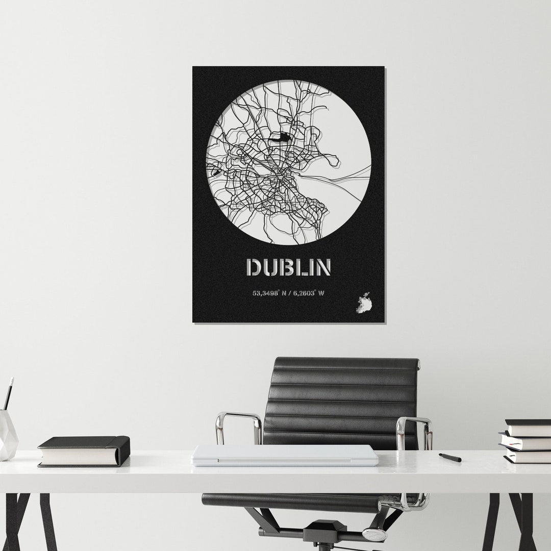 Dublin City Map, Metal Wall Decor, Ireland Travel Map, Dublin Map