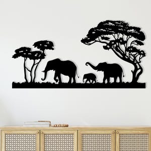 Elefantenfamilie Metallwandkunst, Tierwanddekor, afrikanische Safariwandkunst, Metallwandkunst, Naturwanddekor, Geschenk für neues Haus