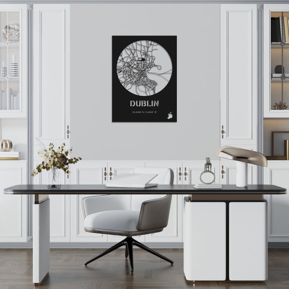 Dublin City Map Metal Wall Decor Ireland Travel Map Dublin Etsy