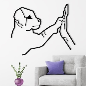 Minimalist Dog and Human Metal Wall Art: Geometric Line Decor