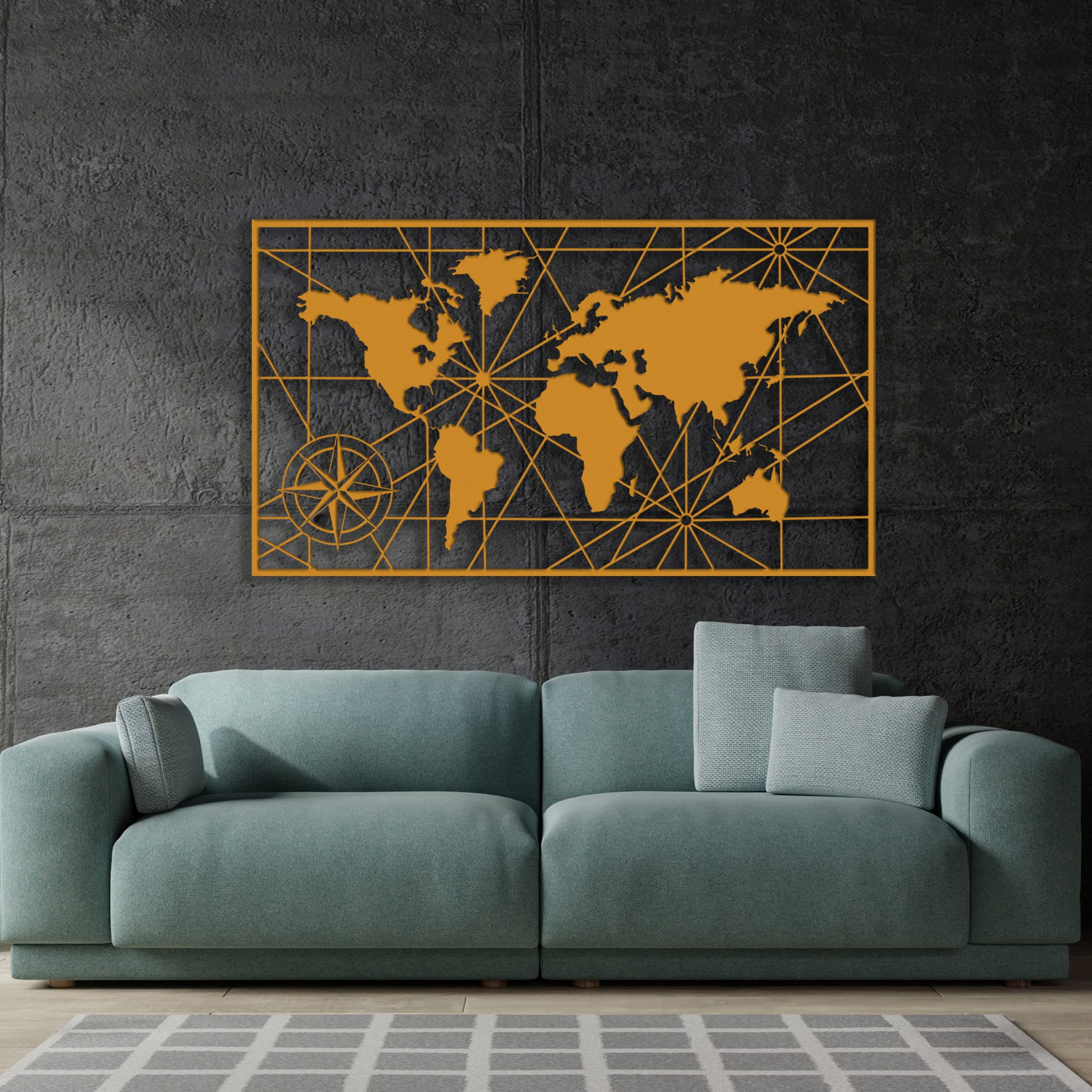 Déco murale triptyque carte du monde en métal 150x74 cm