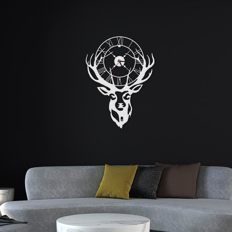 Deer Metal Wall Clock, Moose Metal Metal Clock, Metal Wall Decor, Home Office Decoration Modern Silent Movement 32X24 inches / 81x60 cm image 8