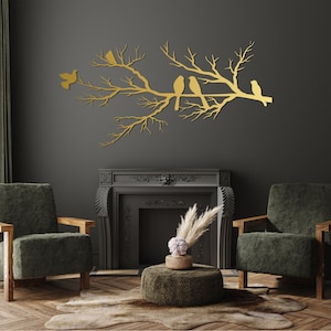 Metalen wand decor, vogels op tak, metalen vogels kunst aan de muur, vogels teken, woonkamer kunst aan de muur, interieur decoratie, wandkleden, vogels kunst afbeelding 7