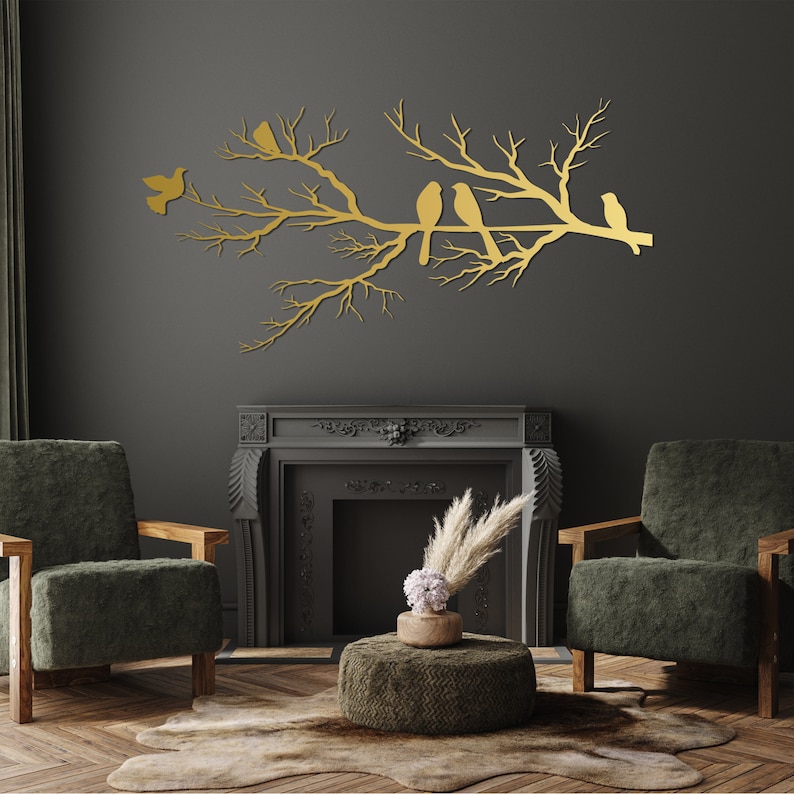 Metalen wand decor, vogels op tak, metalen vogels kunst aan de muur, vogels teken, woonkamer kunst aan de muur, interieur decoratie, wandkleden, vogels kunst afbeelding 7