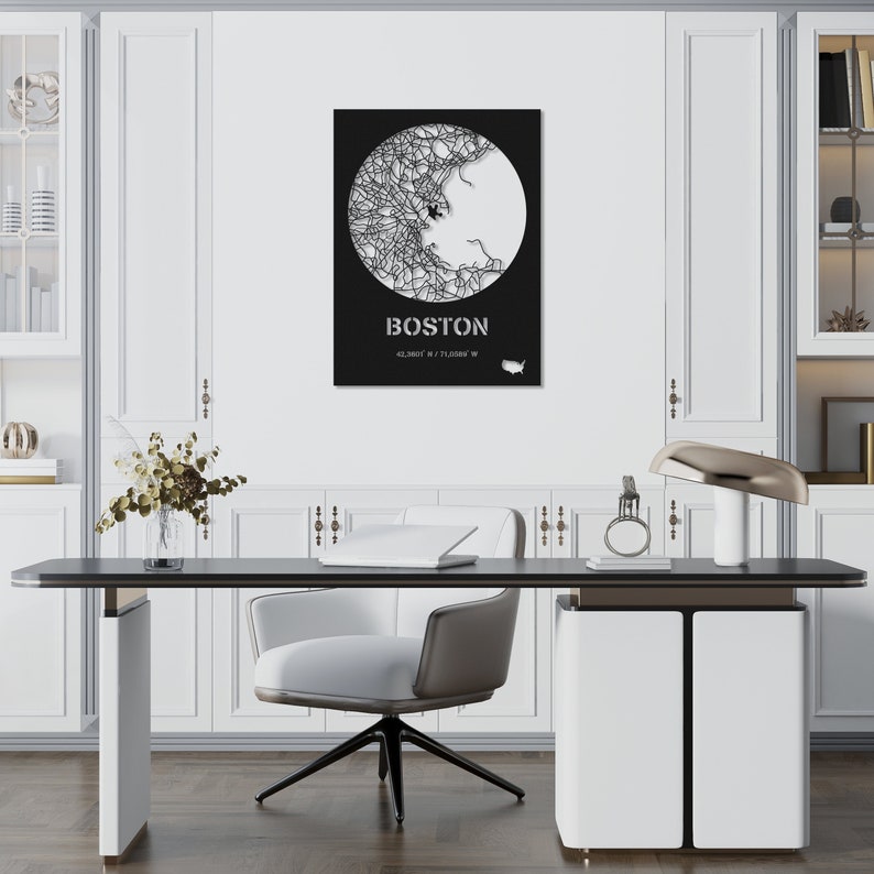 Boston City Map Metal Wall Decor USA Travel Map Boston Map Etsy