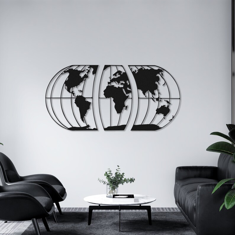 Metal World Map Metal Wall Decor Art Work World Map Wall Etsy