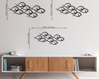 BEVUVA Metal Fish Family Wall Art - 16 Inch Nautical Wall Decor For Living Room Or Bedroom