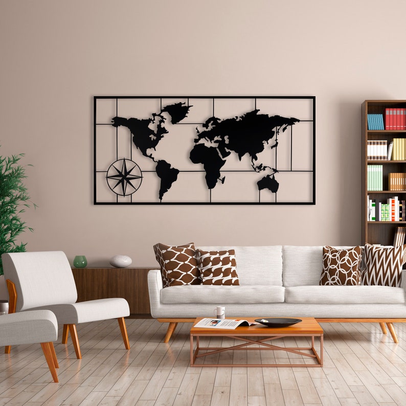 World Map Metal, Wall Decor, Metal World Map, Metal Wall Decor, Art Work, Home Wall Art, Metal Art, Wall Decoration 38x19in98x49cm image 5