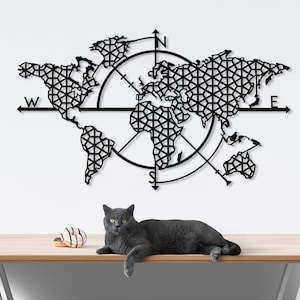 Carte du monde en métal, décoration murale en métal, art en métal, décoration murale, décoration en métal pour la maison(38x24 inc /97x62cm)
