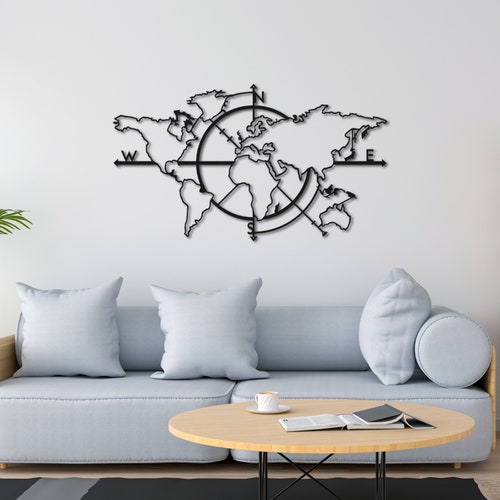 Gold Metal World Map Wall Art Geometric World Map Decor Etsy