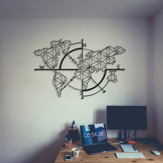 Bupor Desinged Carte Du Monde 3d Mur Silhouette Métal Décor 96x62cm