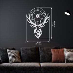 Deer Metal Wall Clock, Moose Metal Metal Clock, Metal Wall Decor, Home Office Decoration Modern Silent Movement 32X24 inches / 81x60 cm image 2