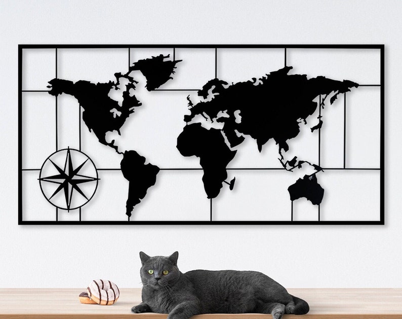 World Map Metal, Wall Decor, Metal World Map, Metal Wall Decor, Art Work, Home Wall Art, Metal Art, Wall Decoration 38x19in98x49cm image 2