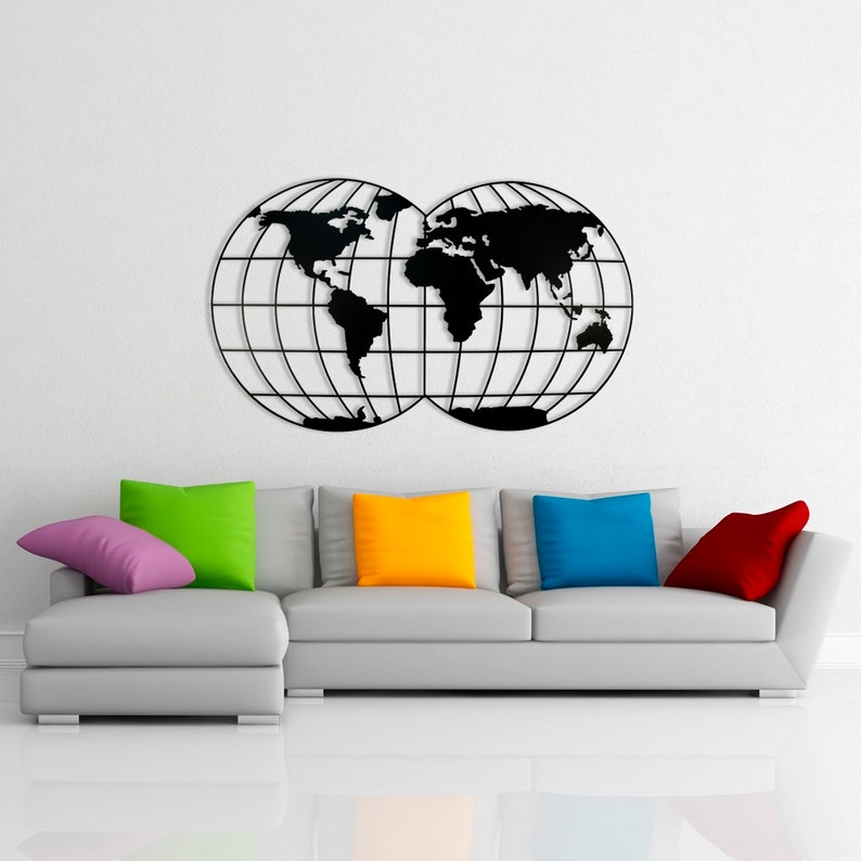 XL World Map Metal Wall Decor Metal Wall Art Decor 3D Metal Etsy