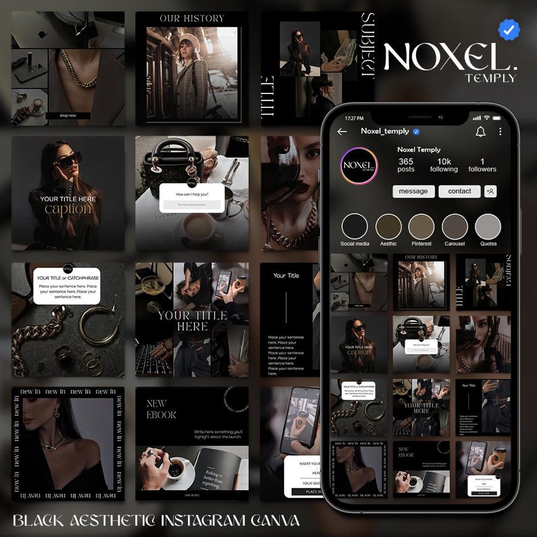 Modern Black Aesthetic Instagram Canva Templates — 90+ Editable Posts ...