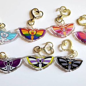 Pride Moth Keychain Glitter Charm LGBTQ+ (Gay, Bi, Trans, Aro/Ace, Enby, Pan, Lesbian)