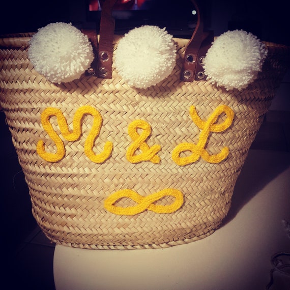 personalised pom pom beach bag