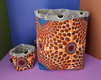 African Print Fabric Basket | Orange Oba Print