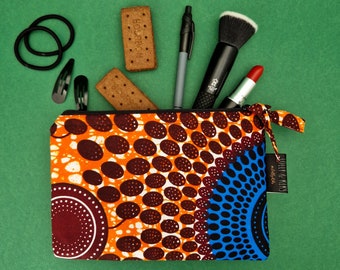 Small Zip Pouch, African Print Pouch Bag | Orange Oba Print