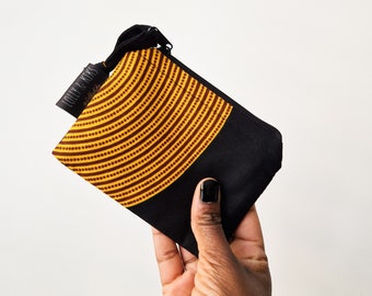 African Print Coin Purse, African Print Bag Organiser, Ankara Wallet, Mini Fabric Pouch | Black Tunde Print