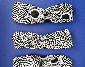 Turban Headband, African Print Headband, Ankara Knot Tie Turban | White Monochrome Ayo Print