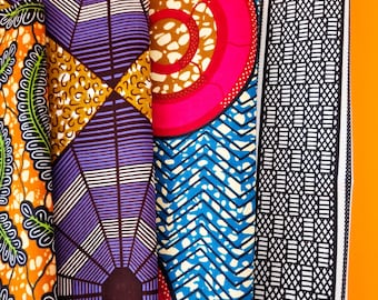 African Print Cotton Fat Quarters 5 Pack 60×56cm (23x22"), Lucky Dip Fabric Bundle