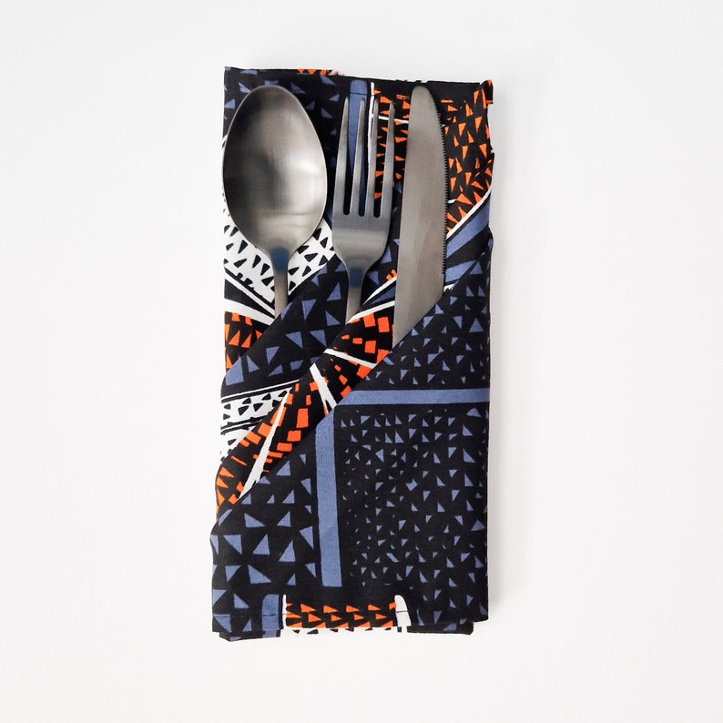 African Print Table Napkin, 1 Large 100% Cotton Fabric Washable Dining Napkins Grey Deji Print image 4