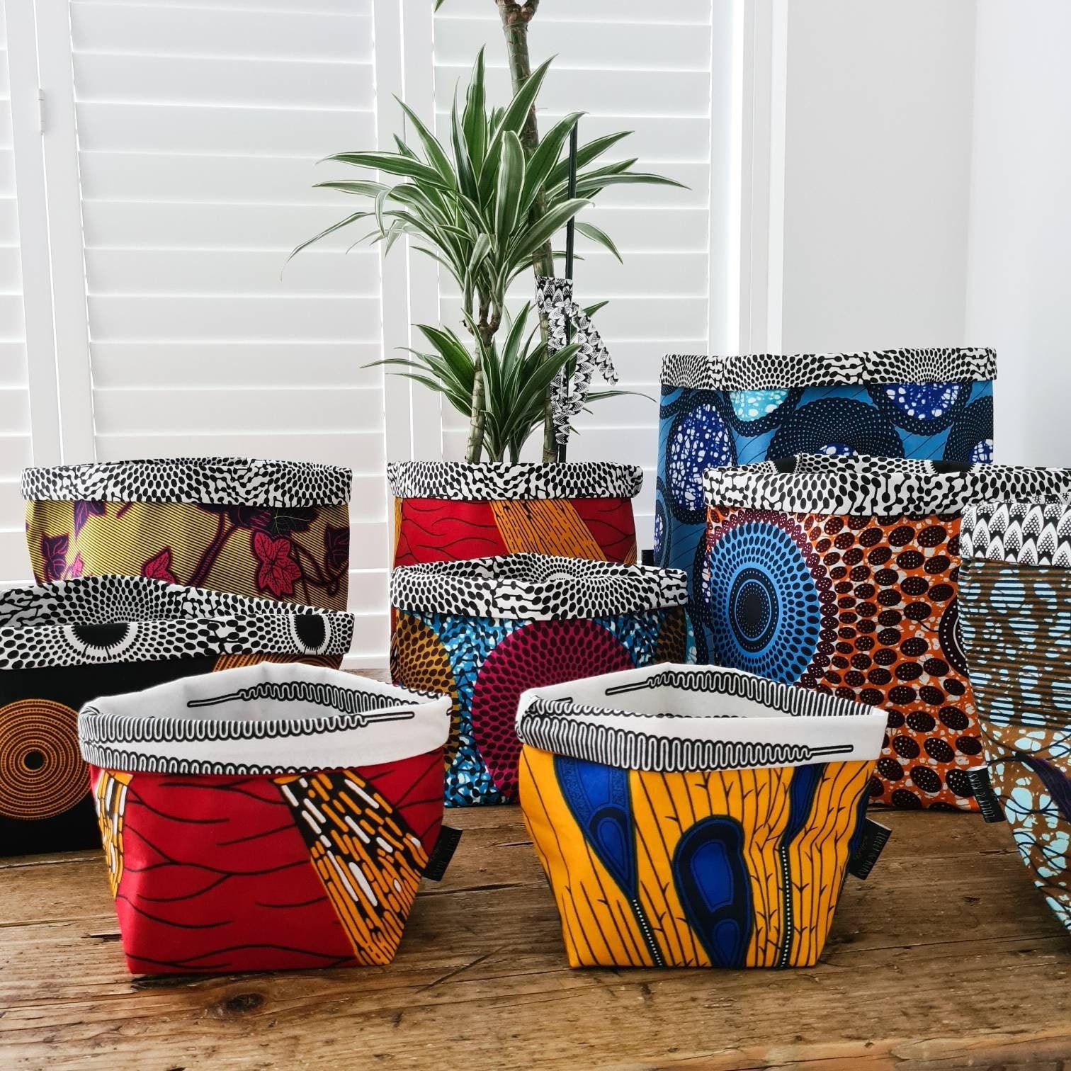 Sacs de Rangement en Tissu, Paniers à Impression Cire Africaine, Stockage Écologique Coton