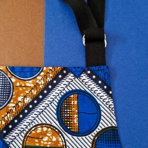 Cotton Apron with 2 Pockets, African Print Bib Apron Blue Bolande Print image 3