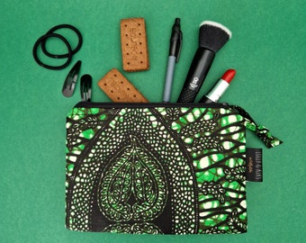 Small Zip Pouch, African Print Pouch Bag | Green Nkechi Print