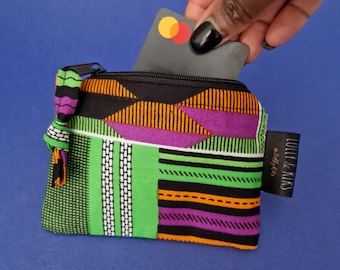 African Print Coin Purse, African Print Bag Organiser, Ankara Wallet, Mini Fabric Pouch | Kente Kofi Print