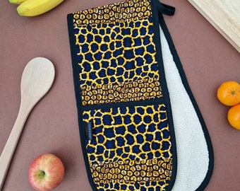 African Print Oven Gloves | Blue Yellow-Gold Rere Print