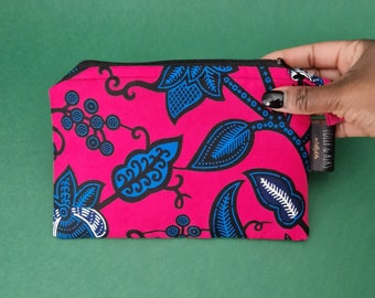 Small Zip Pouch, African Print Pouch Bag | Pink Omolara Print