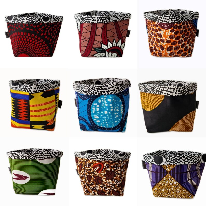 Medium Fabric Storage Bag, African Wax Print Basket Pot