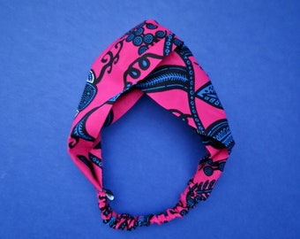 Turban Headband, African Print Headband, Ankara Knot Tie Turban | Pink Omolara Print