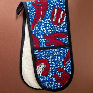 African Print Oven Gloves | Red Blue Tope Print