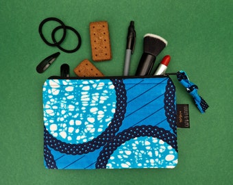 Small Zip Pouch, African Print Pouch Bag | Blue Adedapo Print