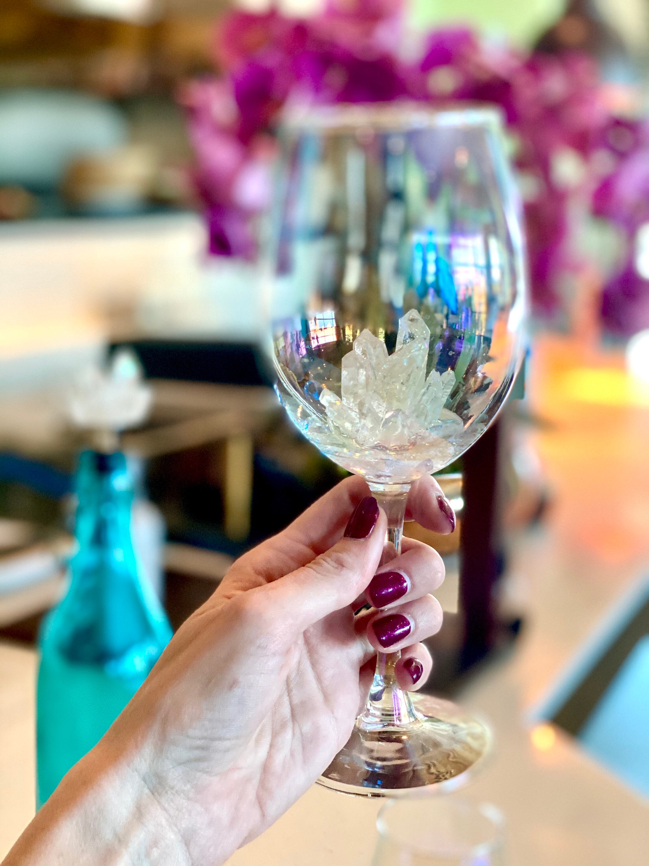 Crystal Quartz Wine Glasses With Aura Rainbow Iridescent Etsy UK