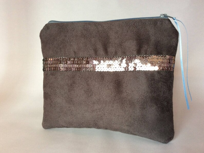 Pouch bluish grey suede makeup