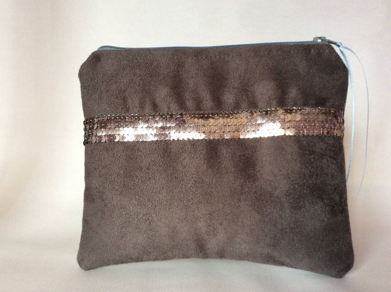 Pouch bluish grey suede makeup