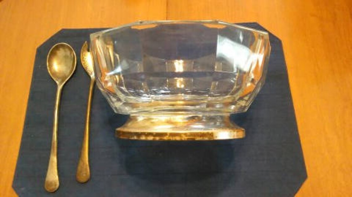 Italian Crystal Salad Bowl with Silver Plate Pedestal and Etsy