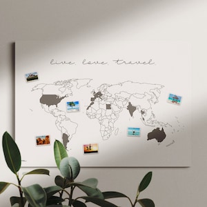 Weltkarte Wandbild - 100% nachhaltig - "live.love.travel." - handmade in Germany - Weltkarte zum ausmalen/pinnen, Keilrahmen, Leinwandposter
