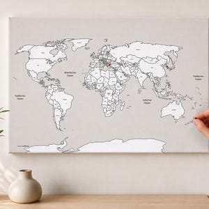 World Map with Country Names & Capitals to Color – Canvas Travel Map with Antarctica, Personalized