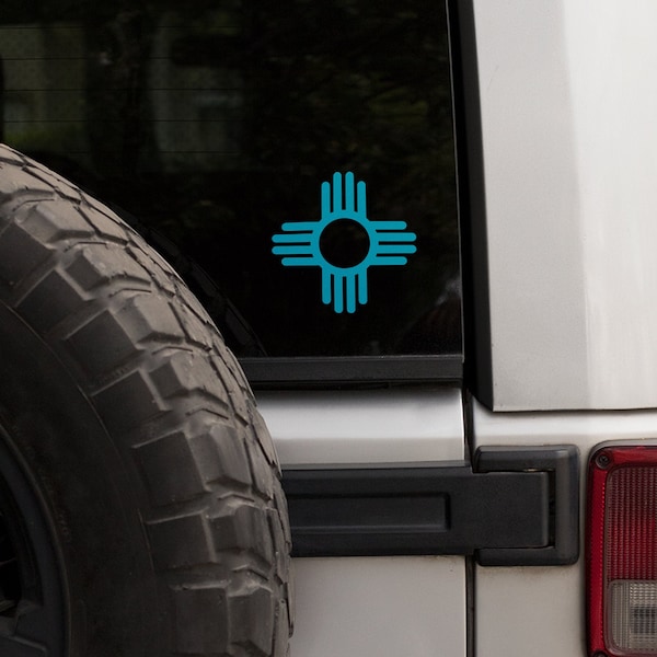 Zia Symbol Sticker / Decal New Mexico State Zia Pueblo Sun Symbol Turquoise Blue Weatherproof Transfer Vinyl Car Window Decals