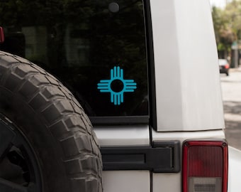 New Mexico State Zia Sticker set of Two Decals in Turquoise Teal Blue Weatherproof Transfer Vinyl  for your Car Window Bumper or Laptop