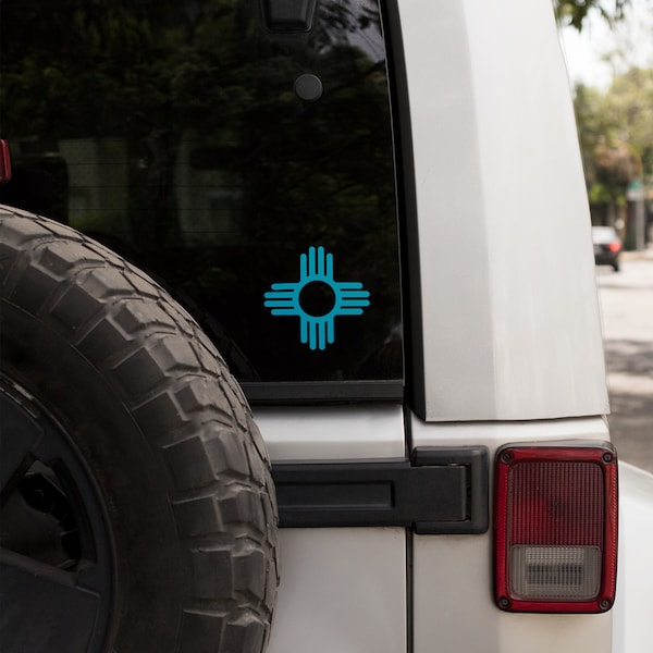 New Mexico State Zia Sticker set of Two Decals in Turquoise Teal Blue Weatherproof Transfer Vinyl  for your Car Window Bumper or Laptop