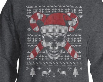 Skull Ugly Christmas Sweater Pattern of Evil Santa Claus Skull Sweatshirt