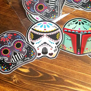 Stickers: Star Wars-Darth Vader, Boba Fett, Storm Trooper, Kylo Ren Inspired Dark Side Sugarskull Sticker Decal Set. FREE SHIPPING